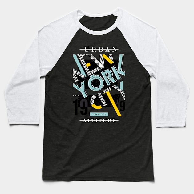 New York Urban Illustration Baseball T-Shirt by Mako Design 